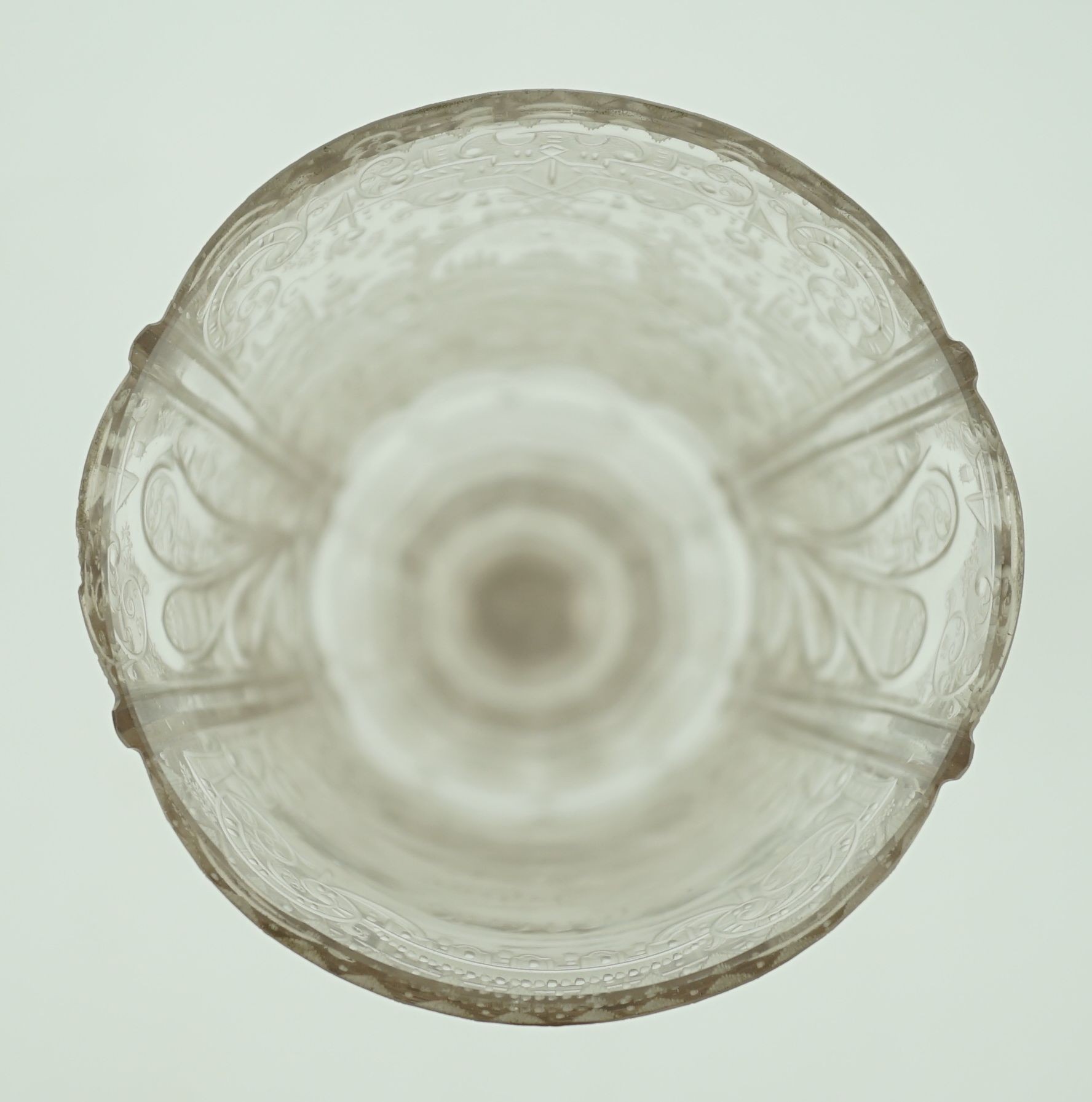 A Silesian wheel engraved glass goblet, c.1760, possibly made in Szklarska Poreba, 16.7cm high